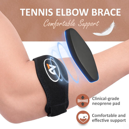 Tennis Elbow Brace with Bonus Replacement Strap (1 Pack) - Forearm Brace Support Band with Compression Pad and Elbow Strap for Tendonitis, Tennis & Golfer Elbow & Bursitis - Women and Men