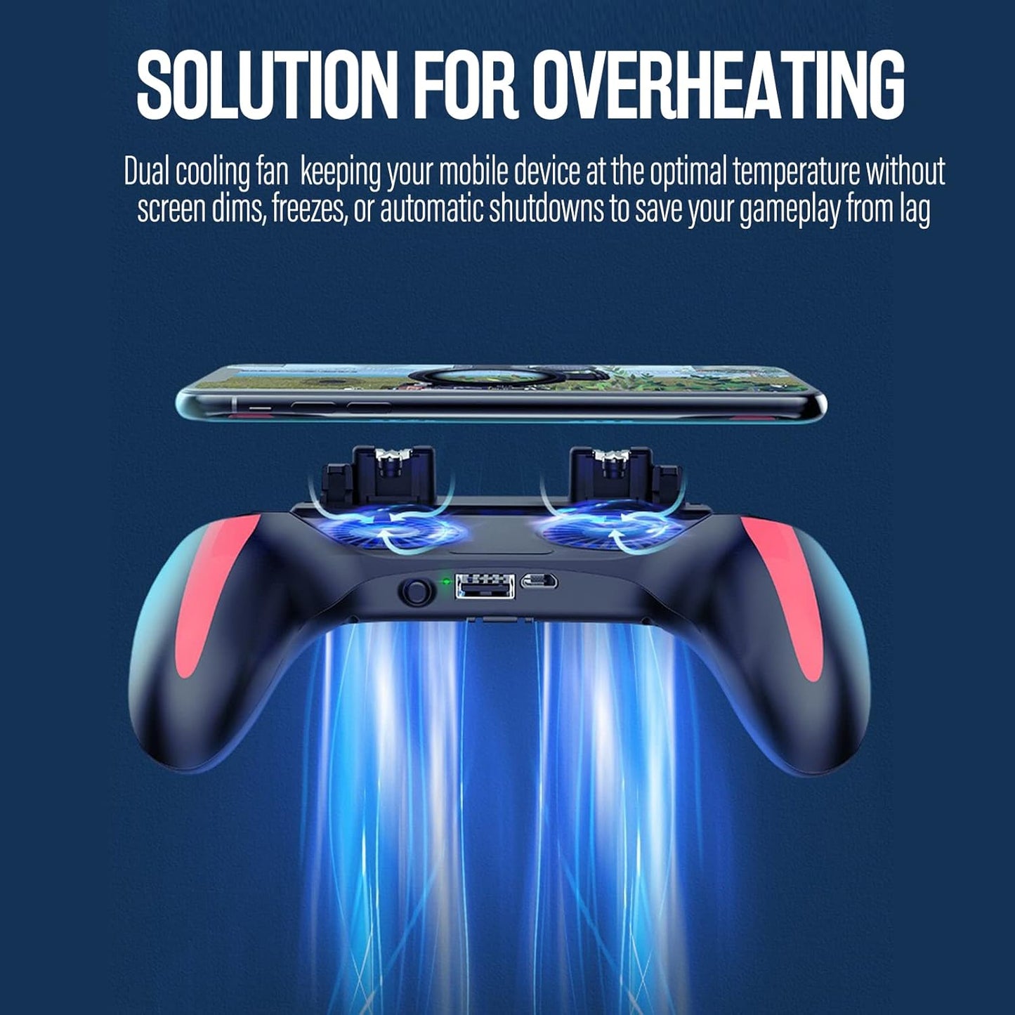 Mobile Game Controller with 4000Mah Power Bank & Cooling Fan, L1R1 Triggers Joystick for Pubg/Call of Duty/Fortnite, Gaming Grip Gamepad for 4.7-7" Android Ios Phone