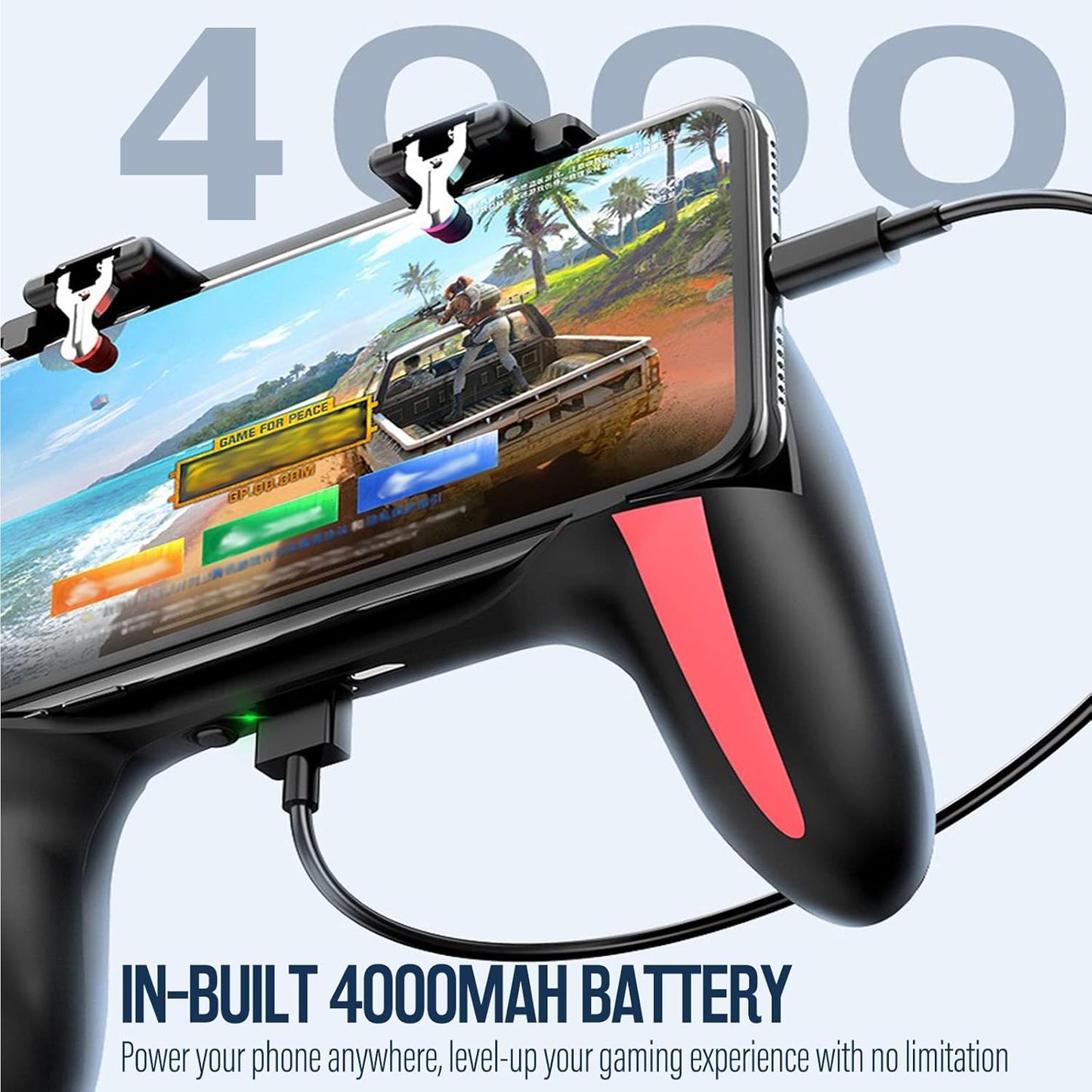 Mobile Game Controller with 4000Mah Power Bank & Cooling Fan, L1R1 Triggers Joystick for Pubg/Call of Duty/Fortnite, Gaming Grip Gamepad for 4.7-7" Android Ios Phone