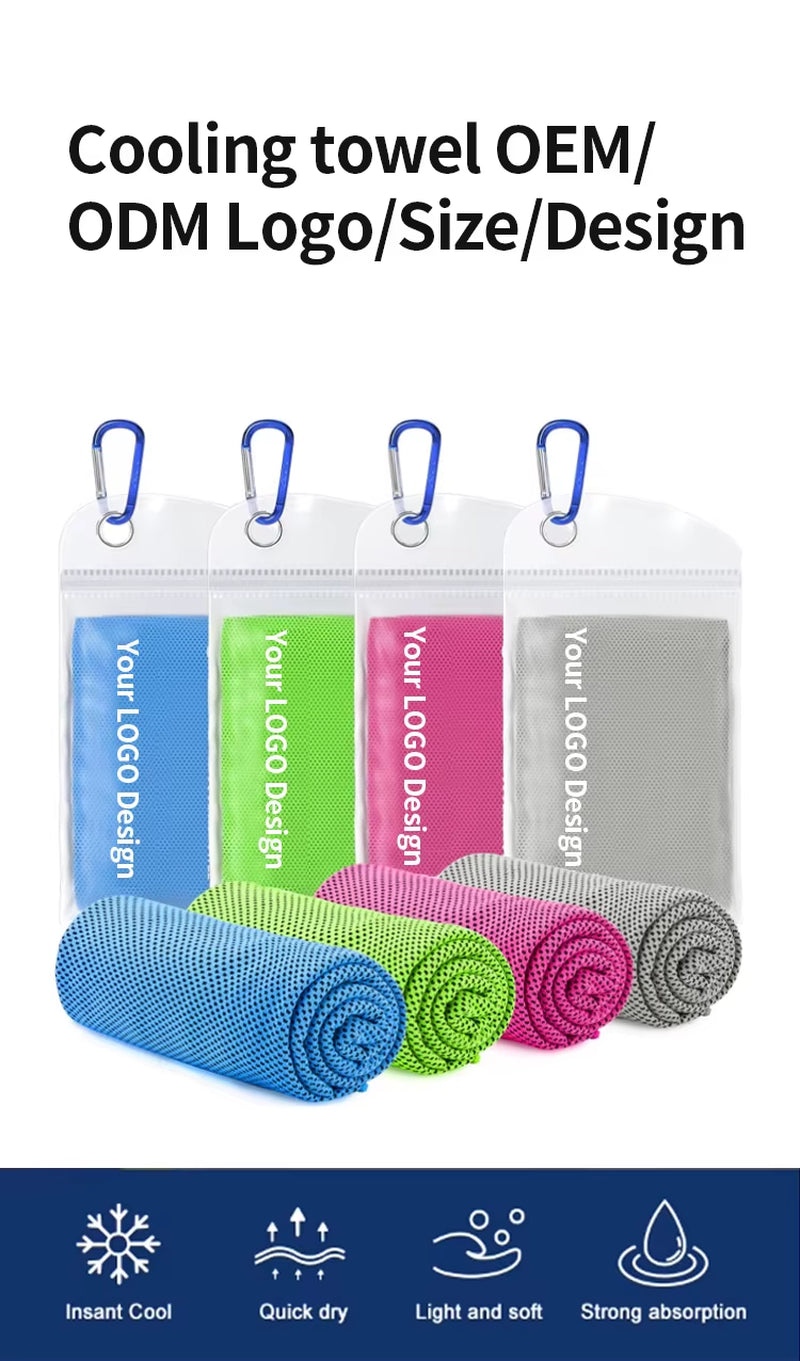Customized Logo Print Quick Drying Ice Cold Cool Feeling Sweat Instant Microfiber Outdoor Travel Gym Sport Endure Cooling Towel